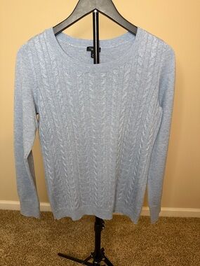 Talbots Sky Blue Cable Crewneck Sweater